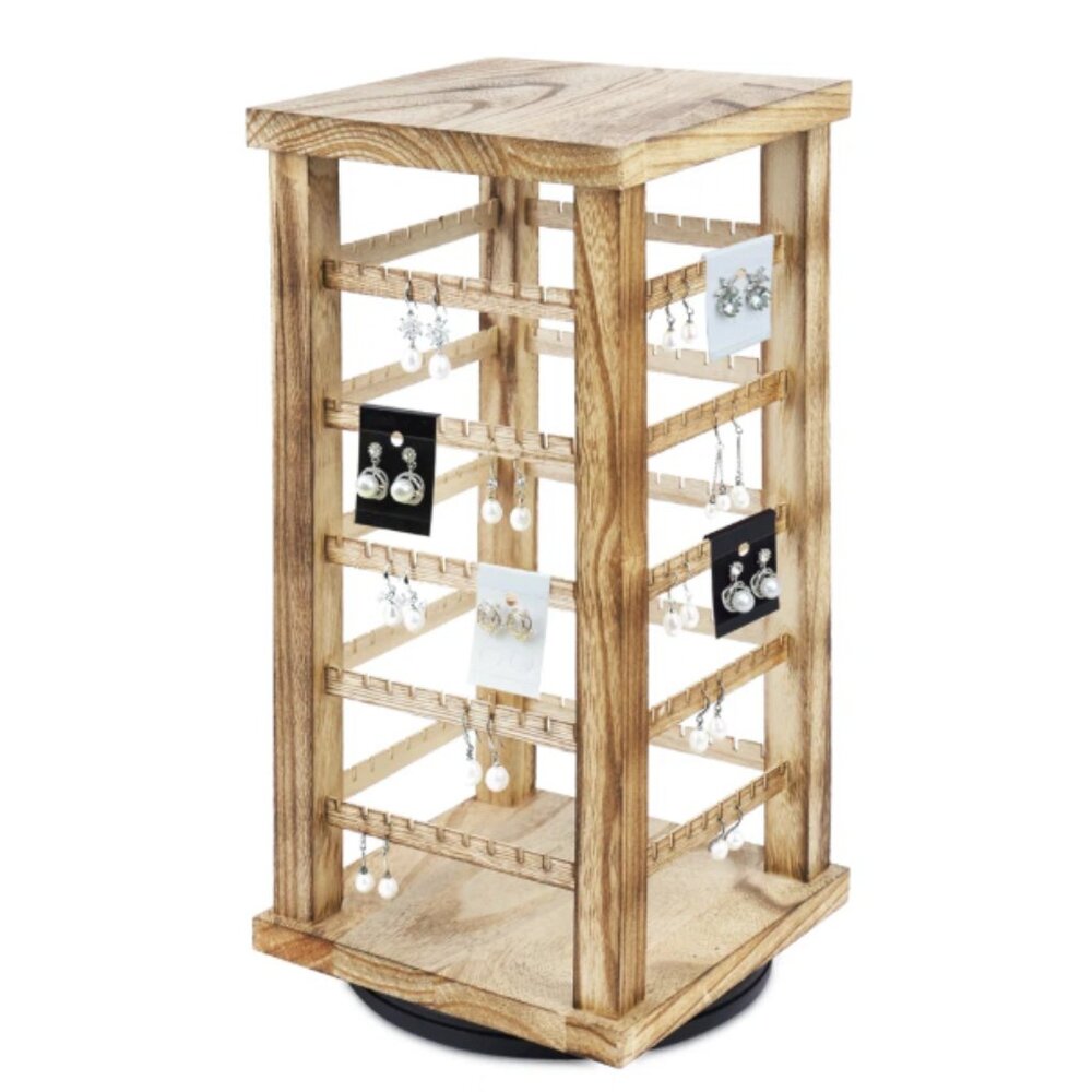Wood Rotating Earring Jewelry Organizer - Light Wood